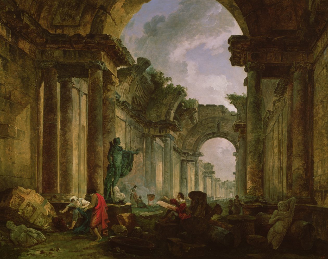 Imaginární pohled na Velkou galerii Louvru v ruinách, 1796 od Hubert Robert