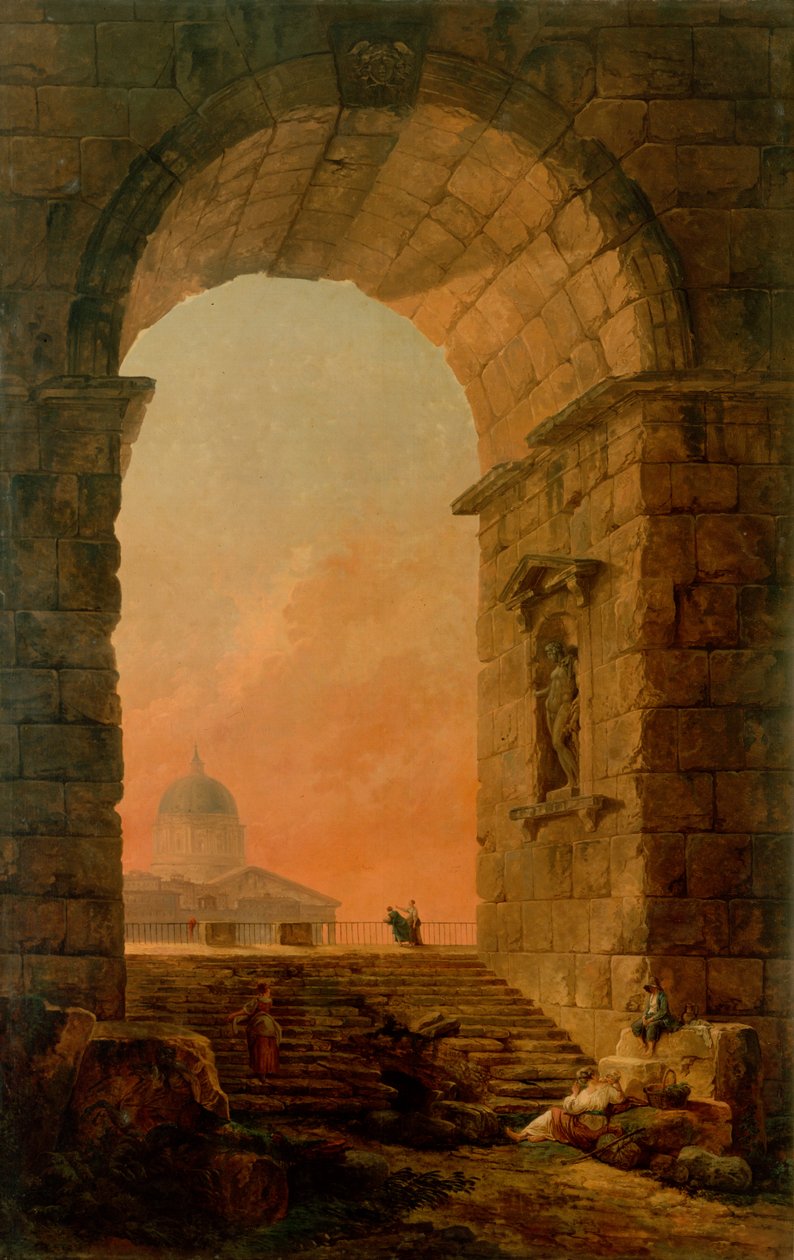 Krajina s obloukem a kopulí svatého Petra v Římě od Hubert Robert