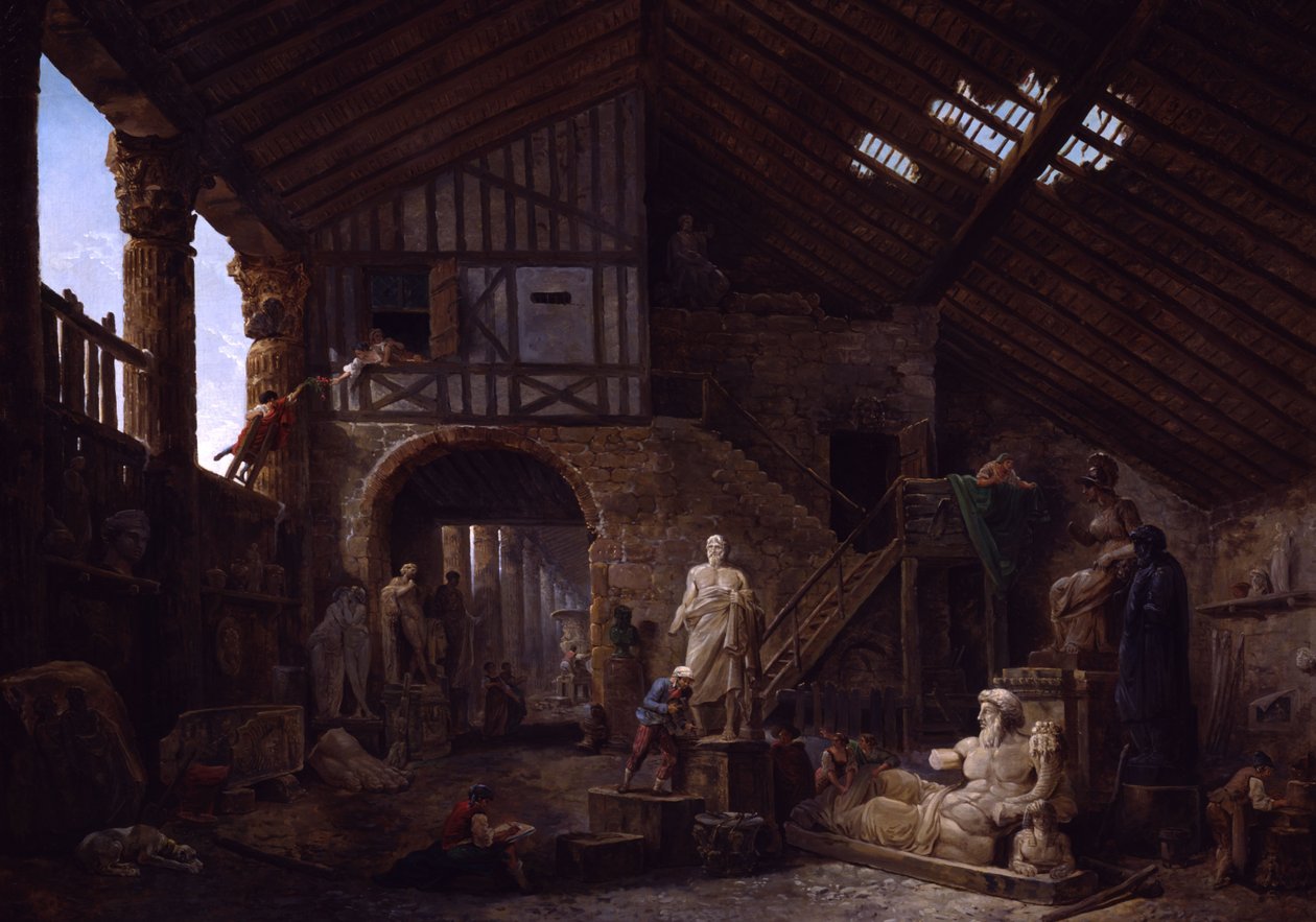 Studio restaurátora starožitností v Římě od Hubert Robert