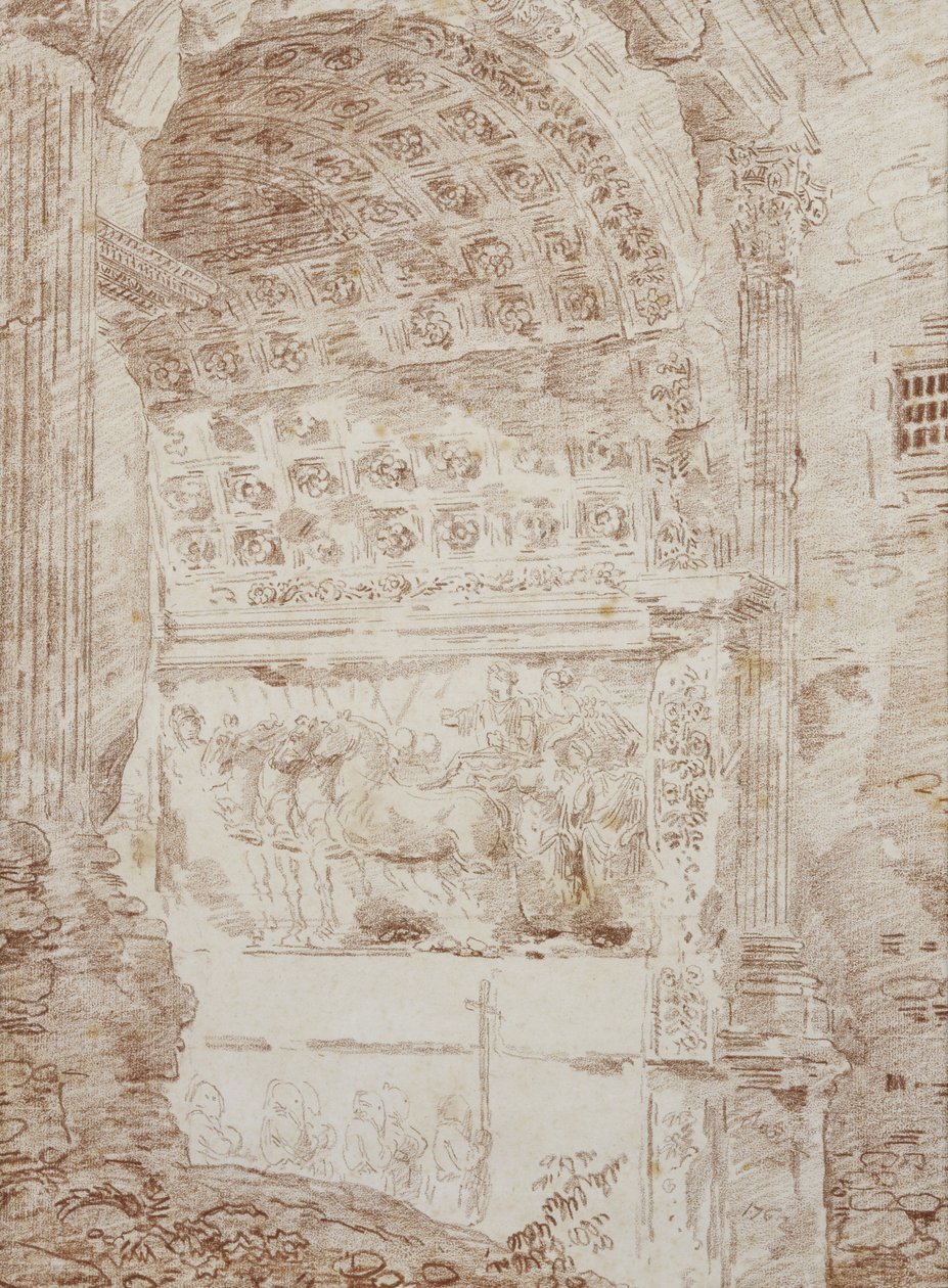 Triumf Říma, Titův oblouk (červená křída na papíře) od Hubert Robert
