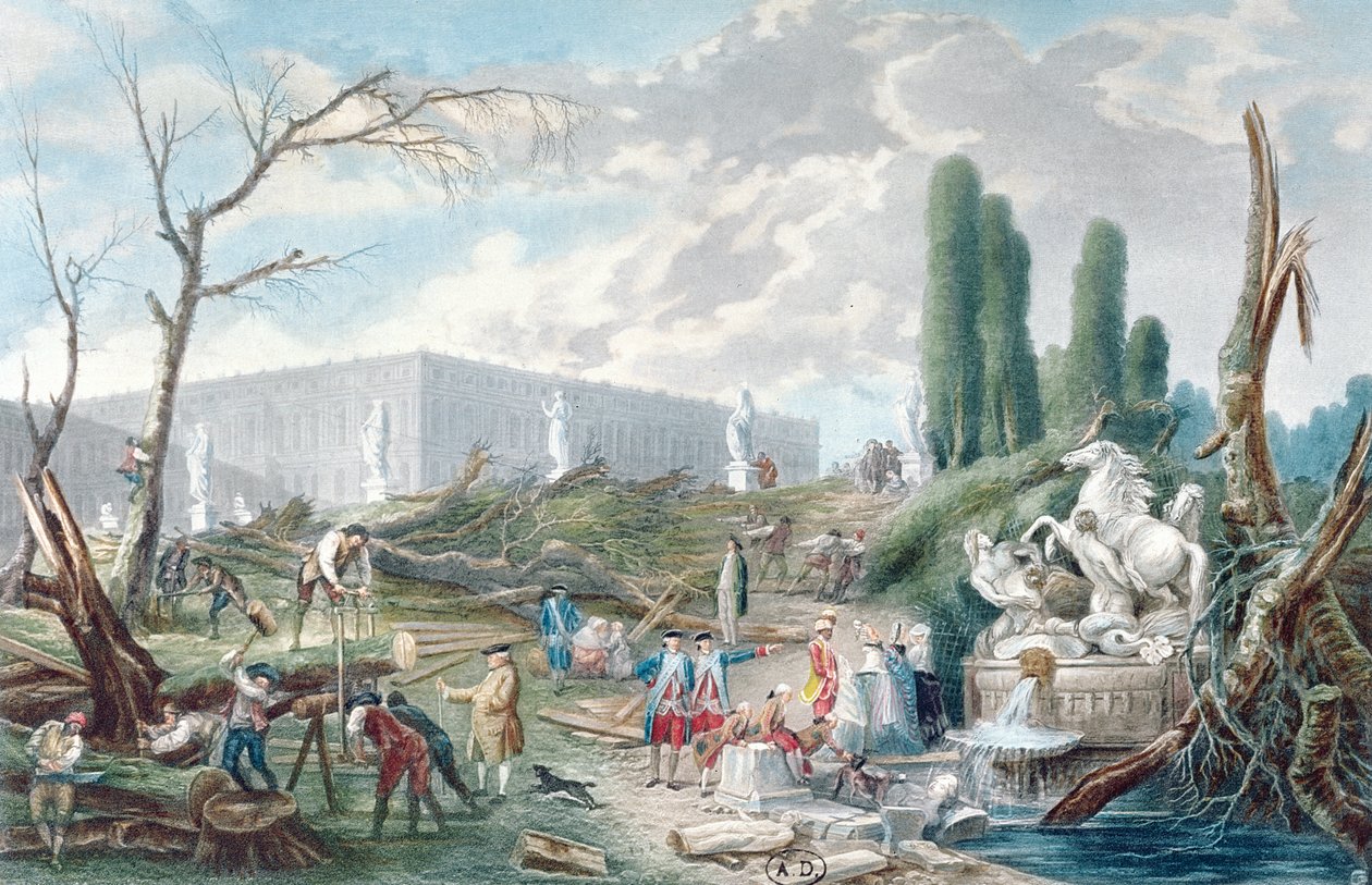 Kácení stromů v zahradě Versailles kolem lázní Apollo od Hubert Robert