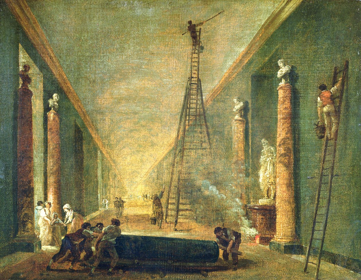 Pohled na Velkou galerii Louvru během restaurování, 1798-99 od Hubert Robert
