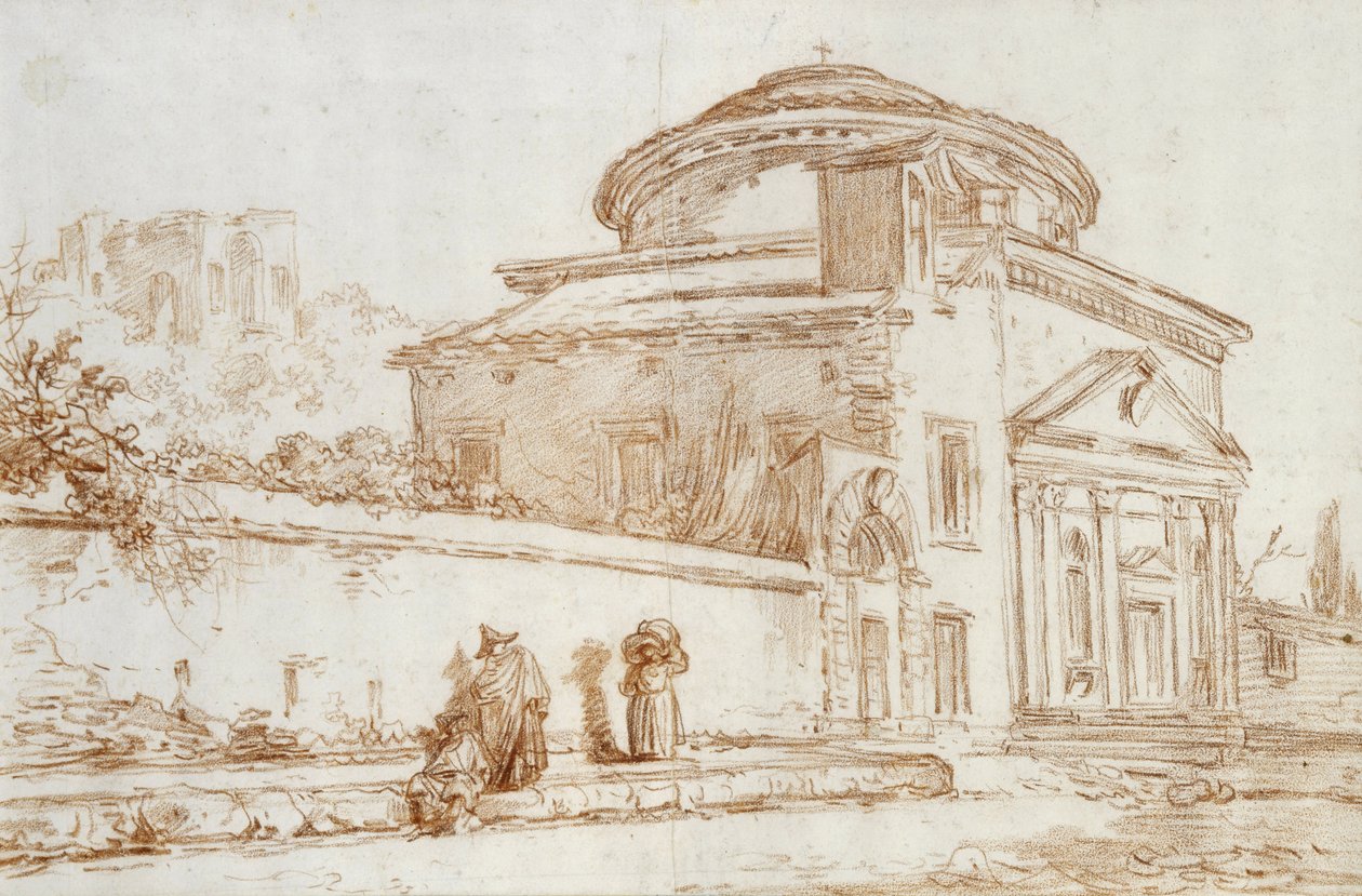 Villa Sacchetti, Řím (červená křída na papíře) od Hubert Robert