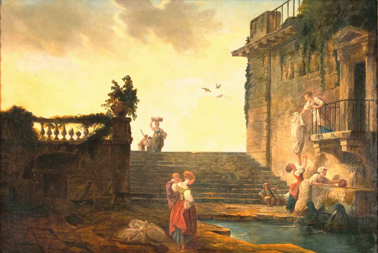 Umývačky u fontány, kolem 1770-75 od Hubert Robert
