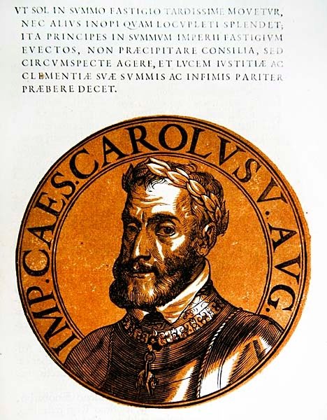 Medailonový portrét Karla V., císaře Svaté říše římské od Hubert (after) Goltzius