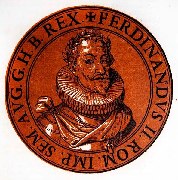 Medailonový portrét Ferdinanda II., císaře Svaté říše římské od Hubert (after) Goltzius