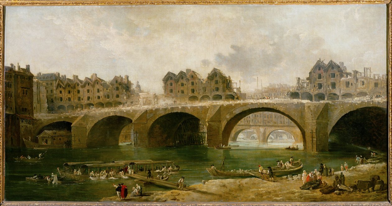 Demolice domů na mostě Notre-Dame v ... od Hubert (circle of) Robert