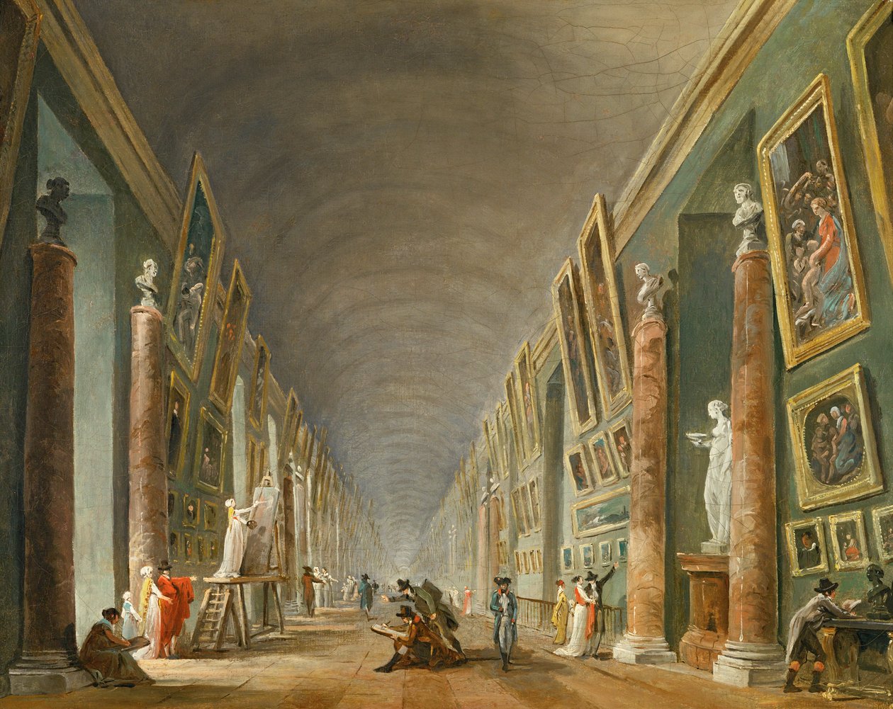 La Grande Galerie du Louvre entre 1801 et 1805 - Velká galerie Louvru v letech 1801 až 1805 ... od Hubert (circle of) Robert