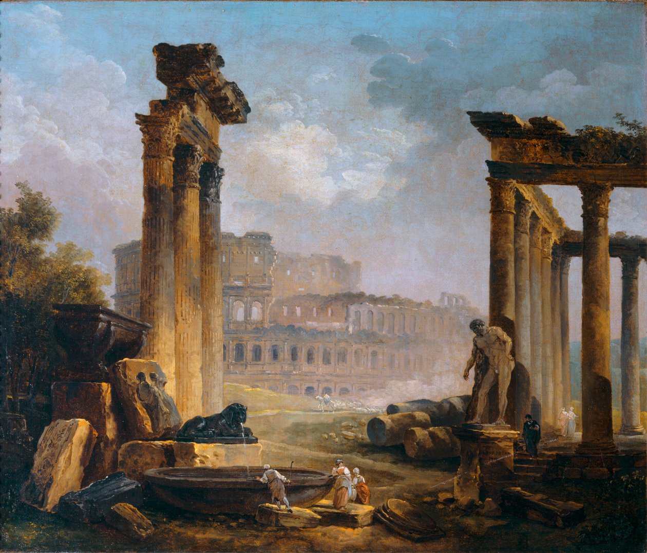 Ruines romaines avec le Colisee - Římské ruiny s Koloseem ... od Hubert (circle of) Robert
