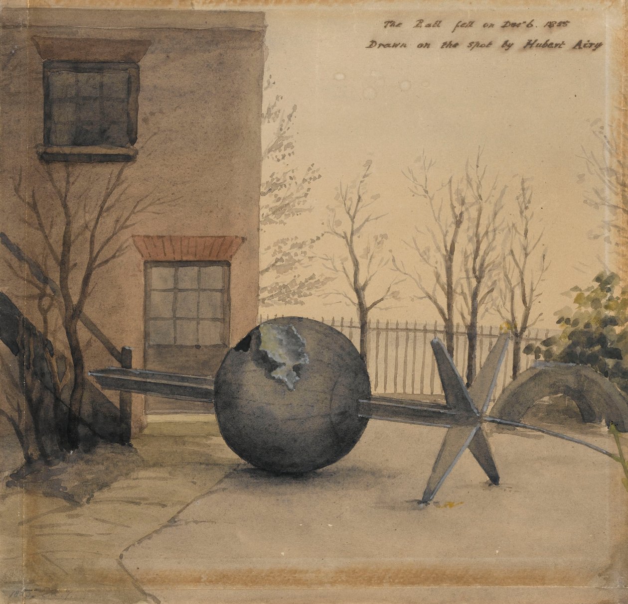 Spadlá časová koule na nádvoří Královské observatoře v Greenwichi, prosinec 1855 (akvarel) od Hubert Airy