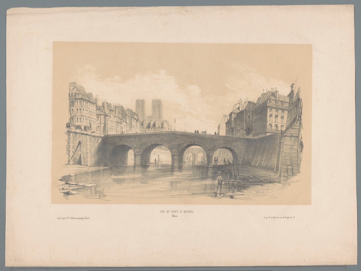 Pohled na Pont Saint-Michel v Paříži Vue du pont St Michel, Paříž (název na objektu) Fragmenty krajiny (název série) Fragments de paysages (název série) od Hubert Clerget