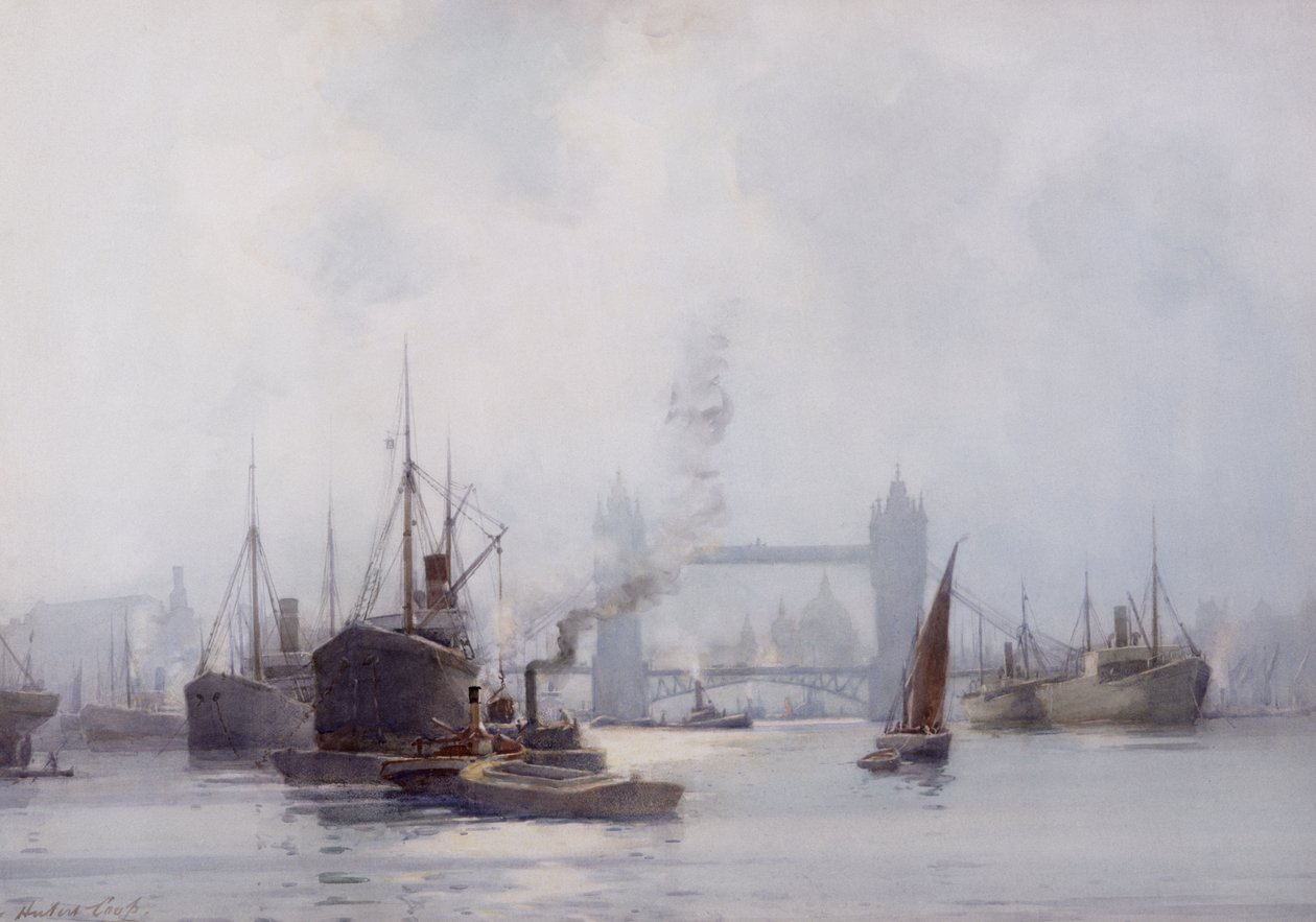 Tower Bridge z dolního bazénu, asi 1925 (akvarel na papíře) od Hubert Coop