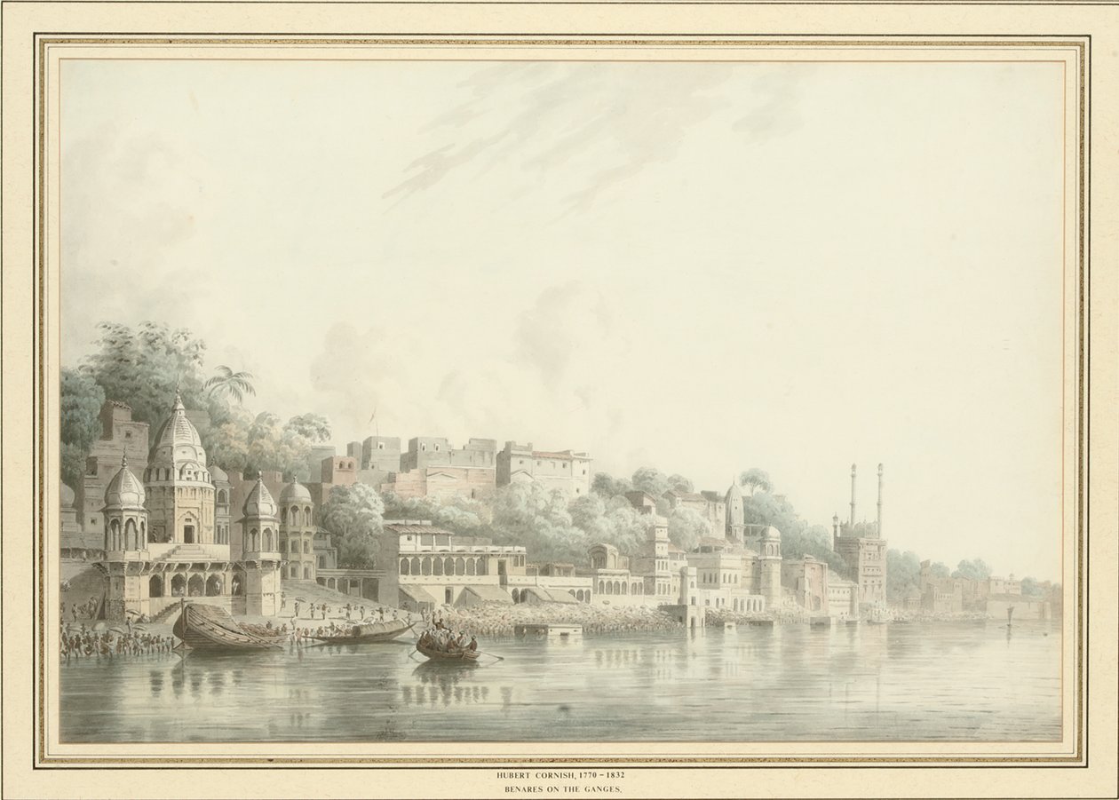 Benares na řece Ganga (tužka, pero a inkoust a w/c na papíře) od Hubert Cornish