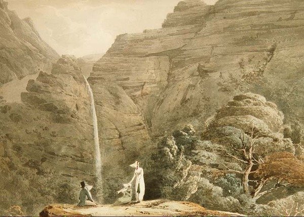 Návštěva katarakty v Dol-y-Melynen, poblíž Dolgelly, Wales (tužka a akvarel) od Hubert Cornish