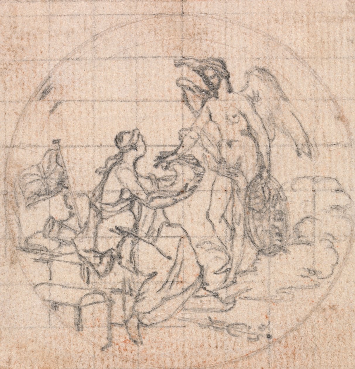 Design for a Medal: Figure of Britannia (?) and Fortune (?) or Victory (?) od Hubert Francois Gravelot