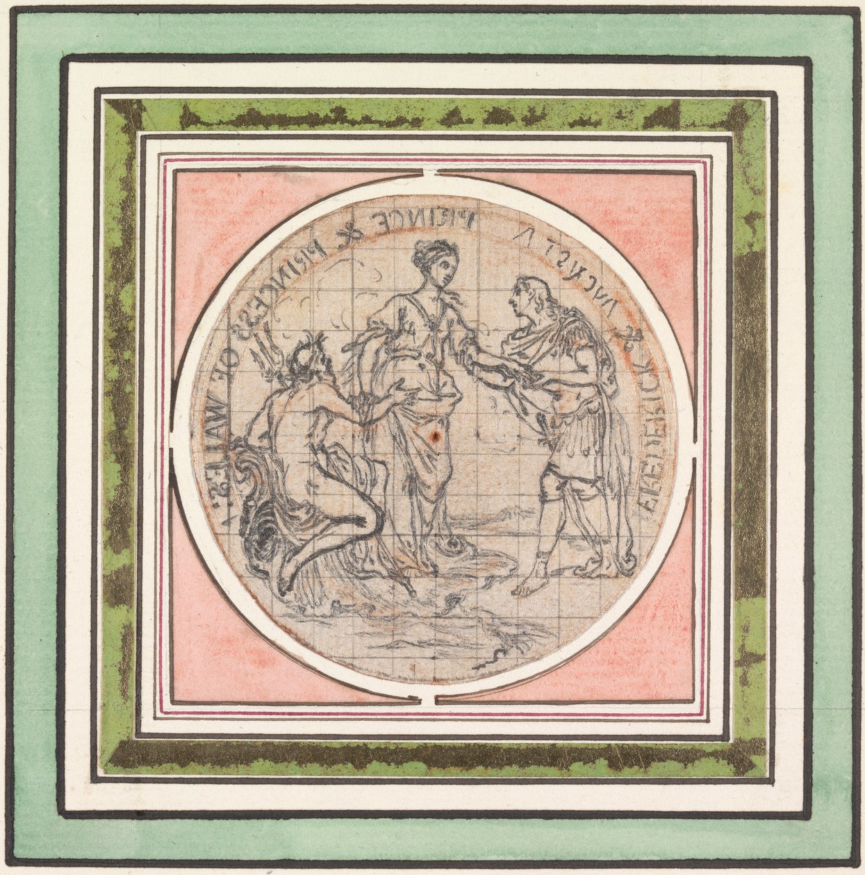 Návrh medaile: Frederick a Augusta, princ a princezna z Walesu od Hubert Francois Gravelot