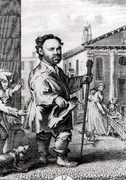 Owen Farrell (nar. 1716), irský trpaslík, vyryl James Hulett (nar. 1771), nakl. v roce 1742 od Hubert Francois Gravelot