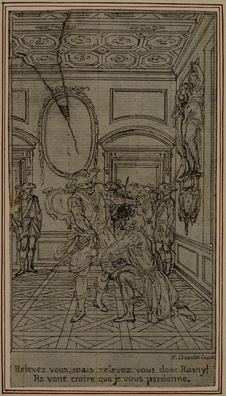 Studie k vinětě - titulní list Colleho hry "La Partie de Chasse de Henri IV", 1. dějství od Hubert Francois Gravelot