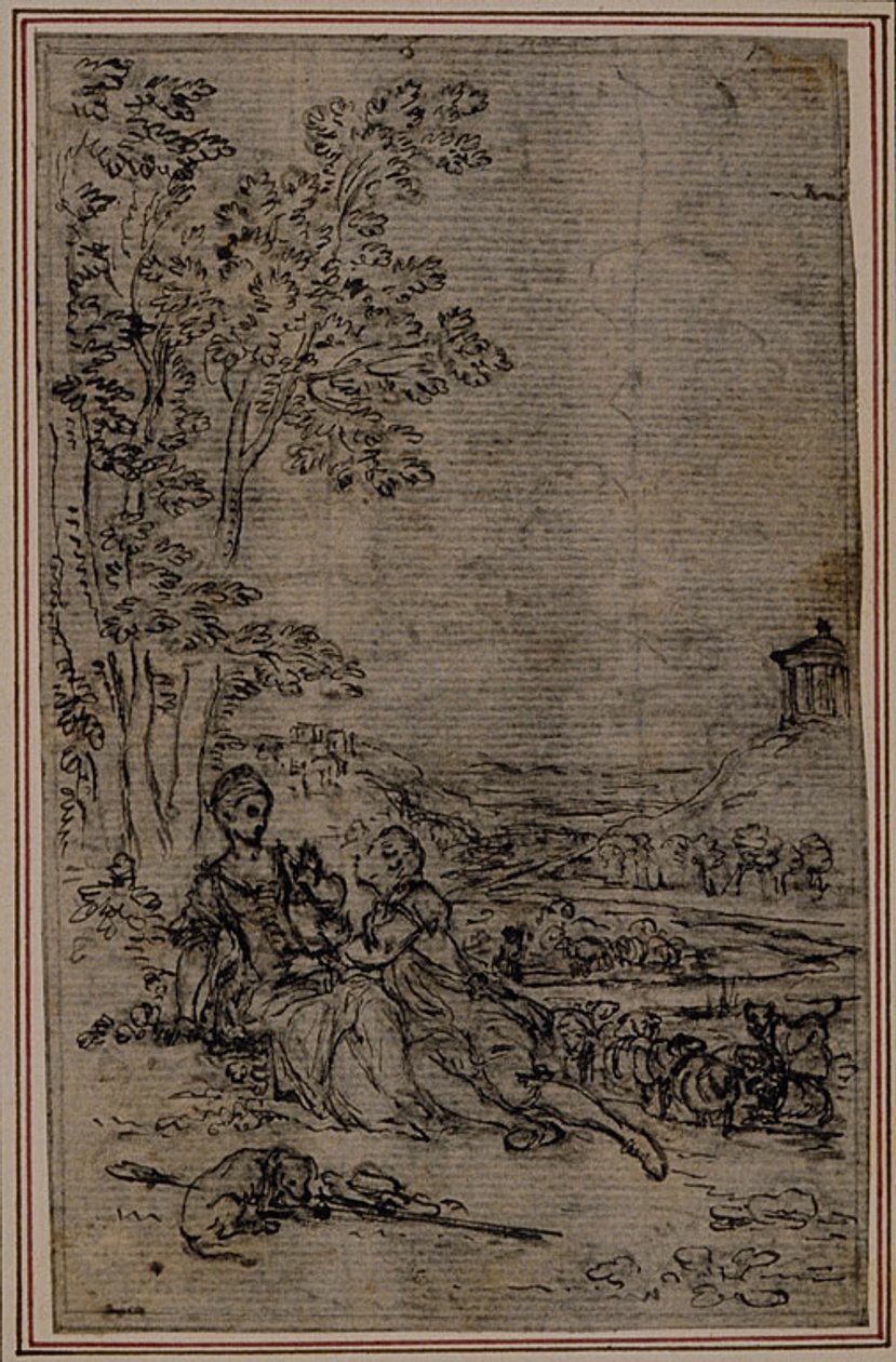 Studie k vinětě ve Fontanellově (attr.) "Les Amours de Mirtil", Canto I od Hubert Francois Gravelot