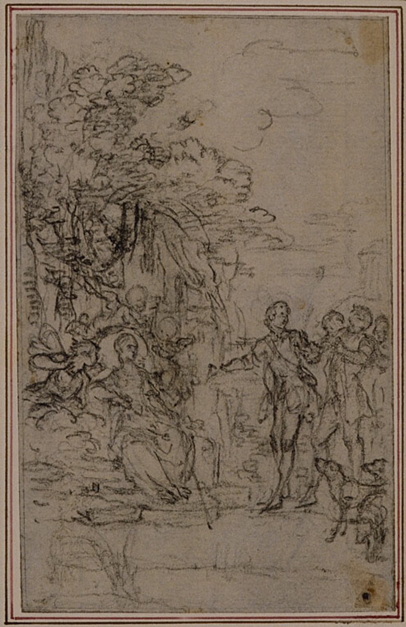 Studie k vinětě ve Fontenellově (attr.) "Les Amours de Mirtil", Canto II od Hubert Francois Gravelot