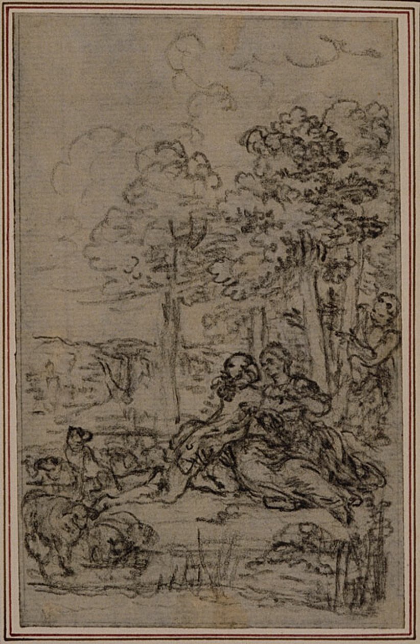Studie k vinětě ve Fontenellově (attr.) "Les Amours de Mirtil", Canto IV od Hubert Francois Gravelot
