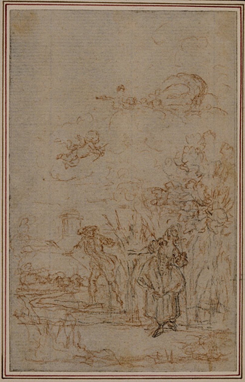 Studie k vinětě ve Fontenellově (attr.) "Les Amours de Mirtil", Canto V od Hubert Francois Gravelot