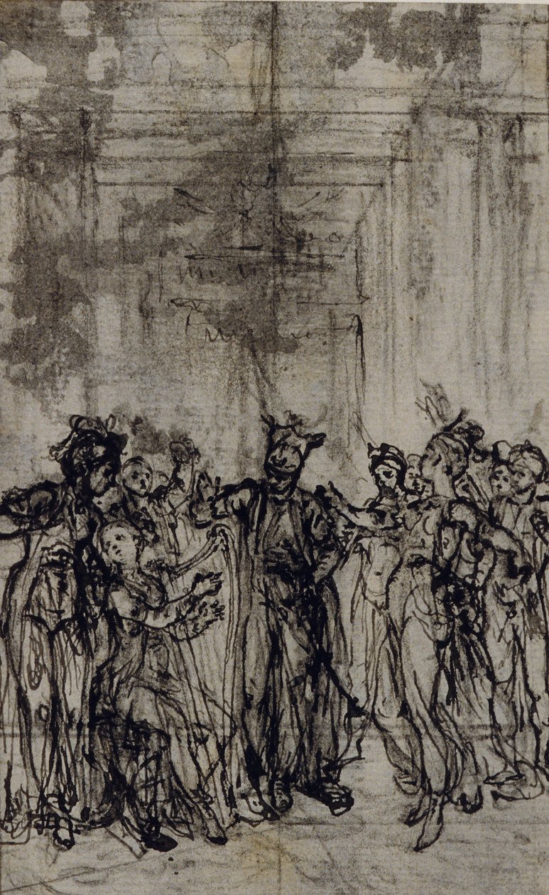 Studie k vinětě v "Contes Moraux" Jeana Françoise Marmontela od Hubert Francois Gravelot