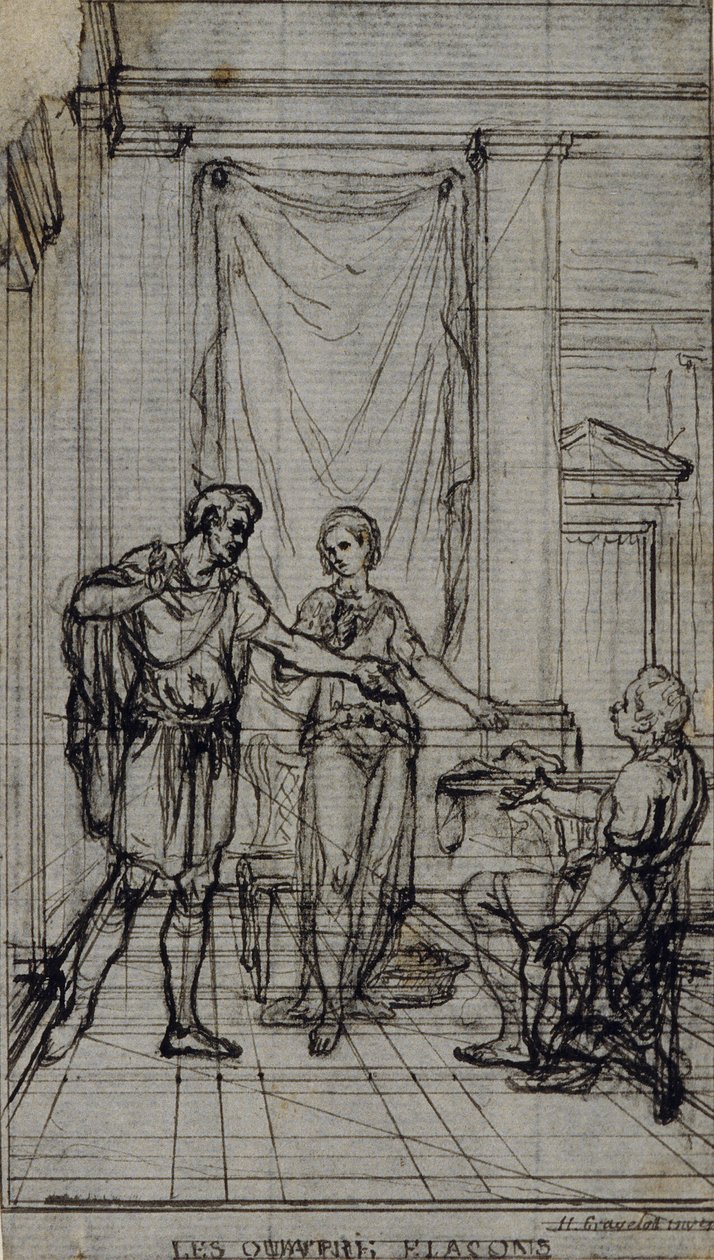 Studie k vinětě v "Contes Moraux" Jeana Françoise Marmontela od Hubert Francois Gravelot