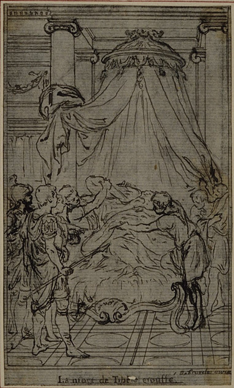 Studie k ilustraci v Tacitově díle "Tiberius aneb Prvních šest knih letopisů", kniha VI, svazek 3, závěrečná studie od Hubert Francois Gravelot