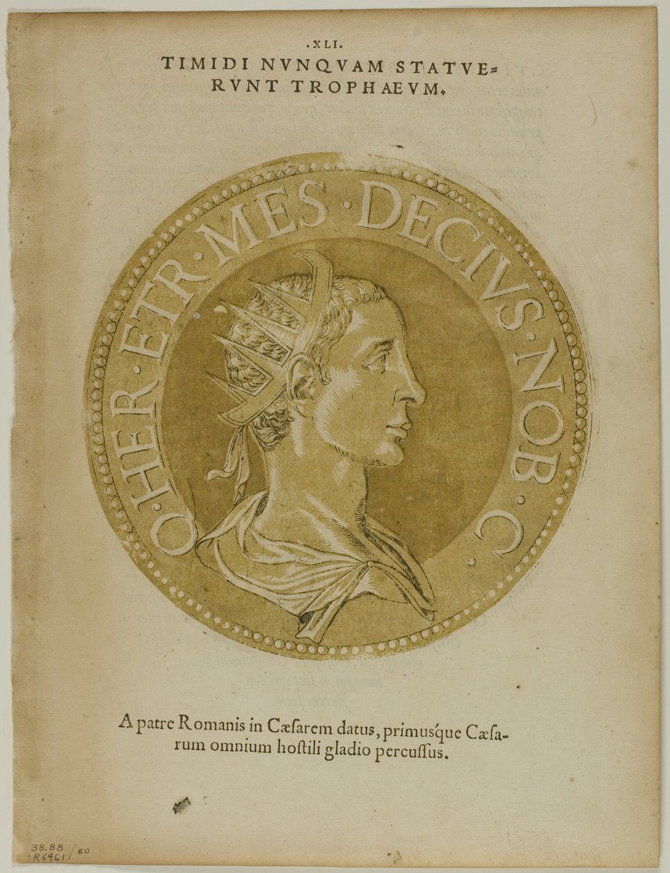 Císař Decius z Icones Imperatorum Romanorum, deska 60 z Dřevorytů z knih XVI. století od Hubert Goltzius