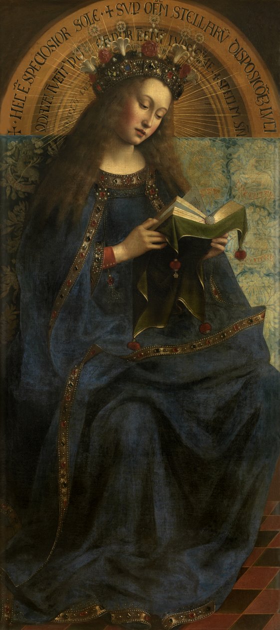 Panny Marie, z kopie Gentského oltáře (otevřený, střední panel) po roce 1432 (olej na panelu) od Hubert & Jan van (1390 1441) (after) Eyck