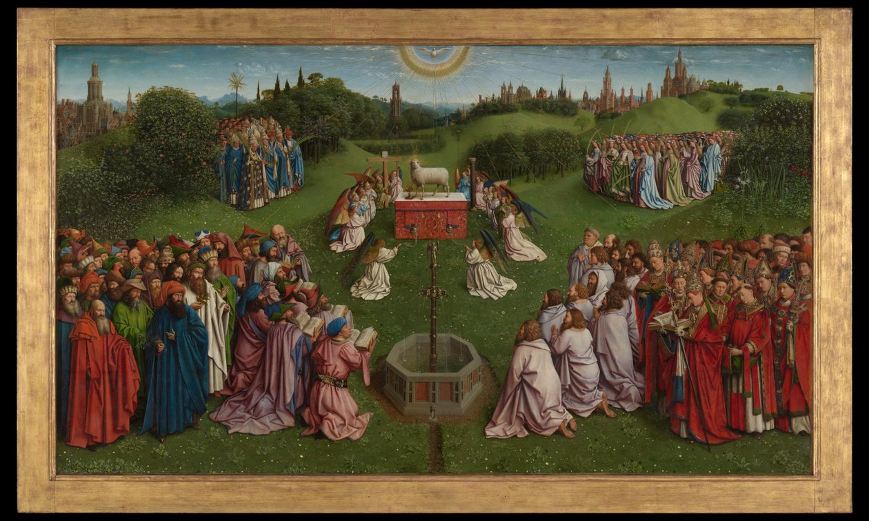 Klanění mystického beránka z Gentského oltáře, spodní polovina centrálního panelu od Hubert & Jan van (1390 1441) Eyck