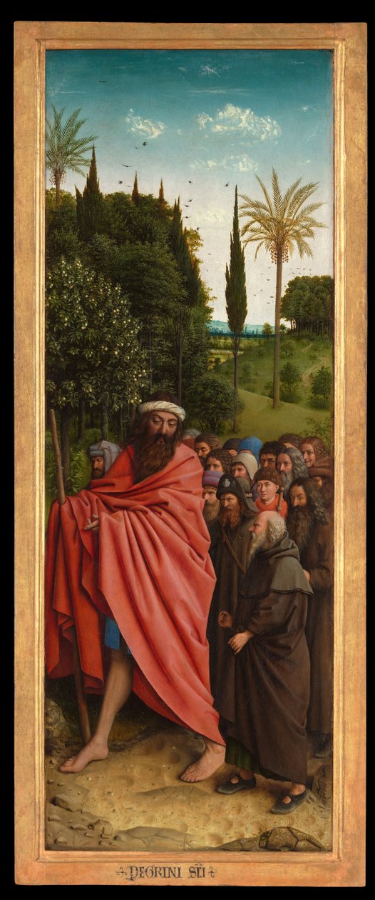 Poutníci vedeni sv. Kryštofem z pravé strany Gentského oltáře od Hubert & Jan van (1390 1441) Eyck