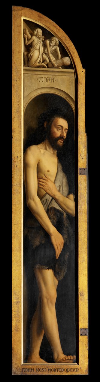 Adam, reprodukce desky na levém křídle gentského oltáře (olej na desce) (viz 472324) od Hubert & Jan van (1390 1441) (after) Eyck