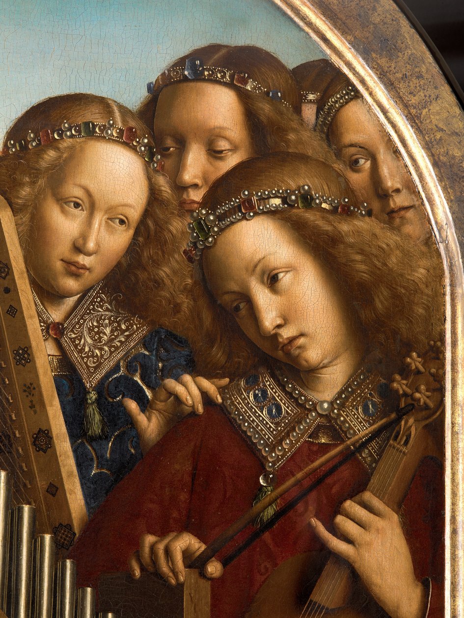 Andělští hudebníci, detail z Gentského oltáře od Hubert & Jan van (1390-1441) Eyck