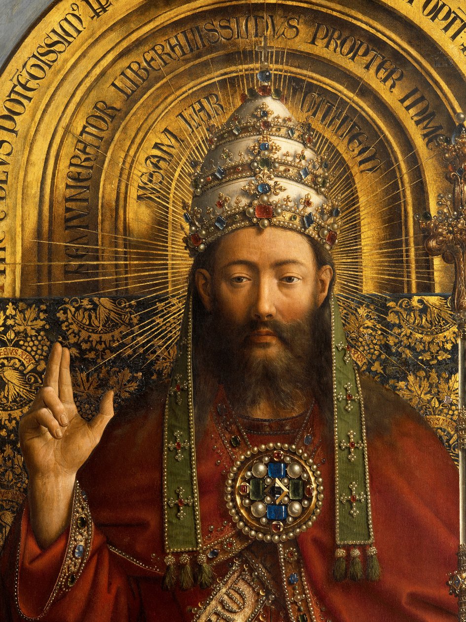Detail Boha Otce, centrální panel gentského oltáře od Hubert & Jan van (1390 1441) Eyck