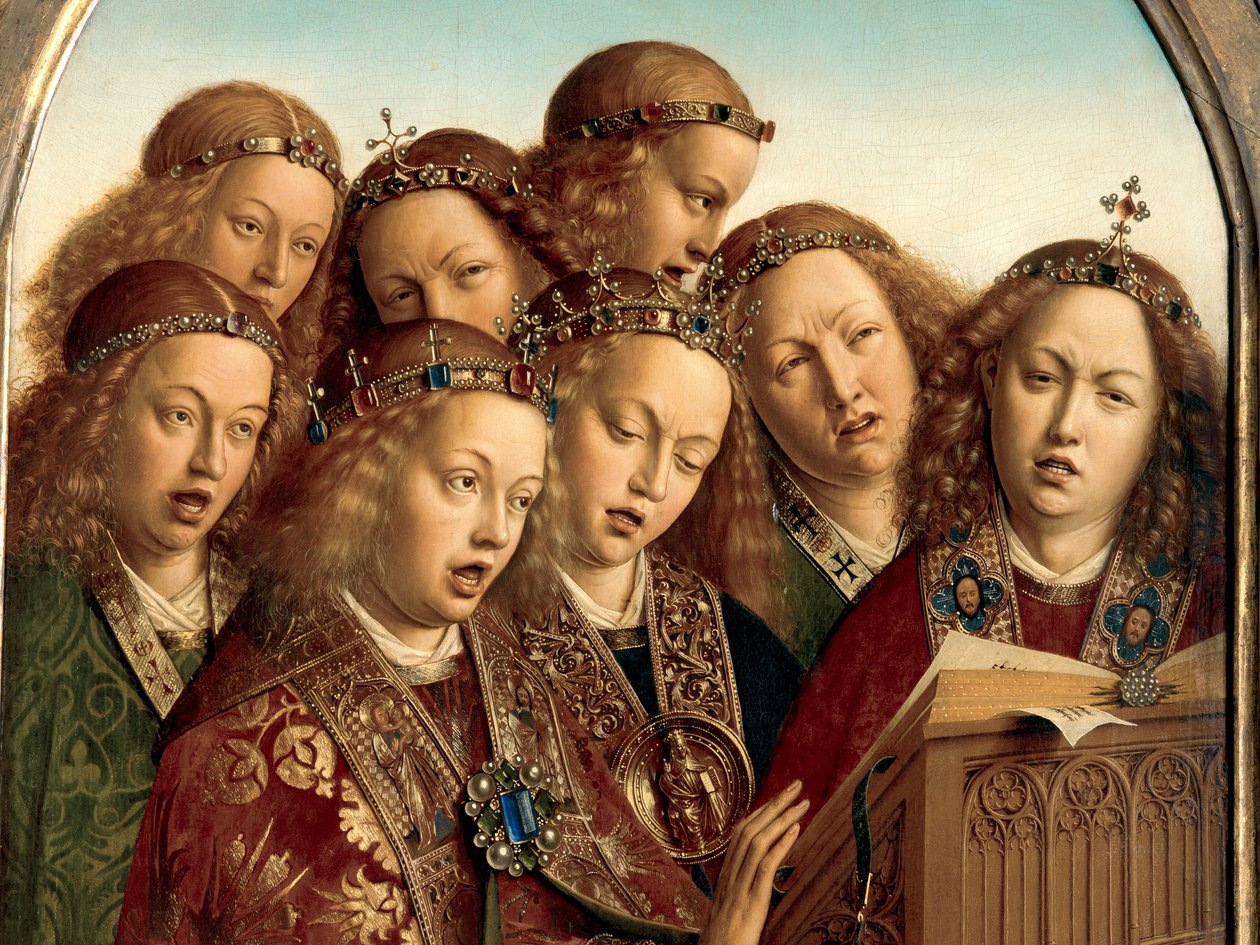 Detail Zpívajících andělů, z levého křídla Gentského oltáře od Hubert & Jan van (1390 1441) Eyck