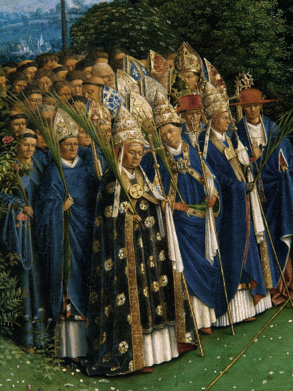 Detail Klanění mystického beránka z Gentského oltáře, spodní polovina středového panelu od Hubert & Jan van (1390 1441) Eyck