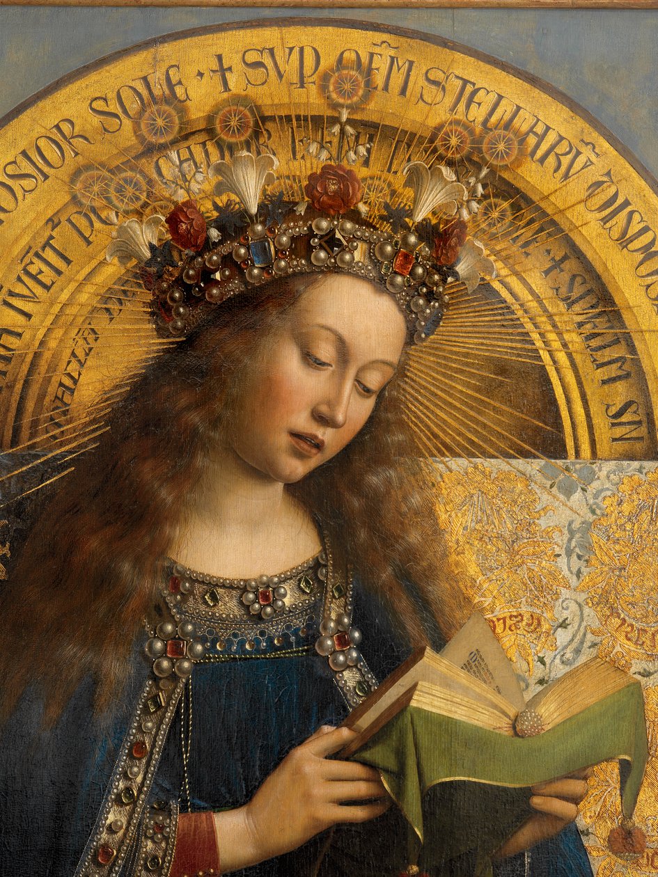 Detail Panny Marie, z Gentského oltáře od Hubert & Jan van (1390-1441) Eyck
