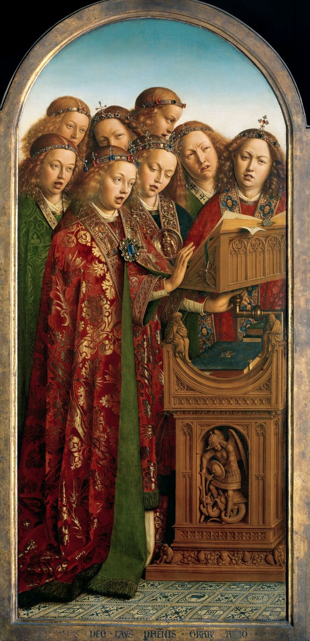 Zpěví andělé, z levého křídla oltáře Gentu od Hubert & Jan van (1390 1441) Eyck