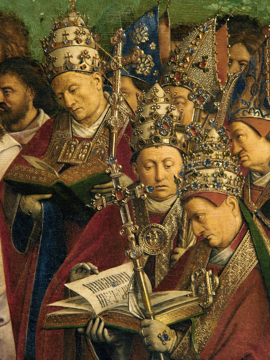 Klanění mystického beránka, z Gentského oltáře, detail spodní poloviny centrálního panelu od Hubert & Jan van (1390 1441) Eyck