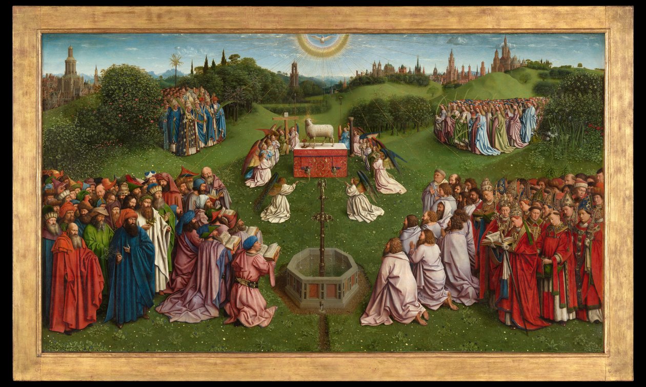 Klanění mystického beránka z Gentského oltáře, spodní polovina centrálního panelu od Hubert & Jan van (1390 1441) Eyck