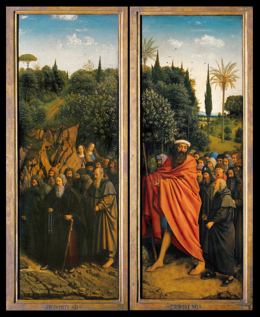 Poustevníci a poutníci vedeni sv. Kryštofem z pravé strany gentského oltáře od Hubert & Jan van (1390 1441) Eyck