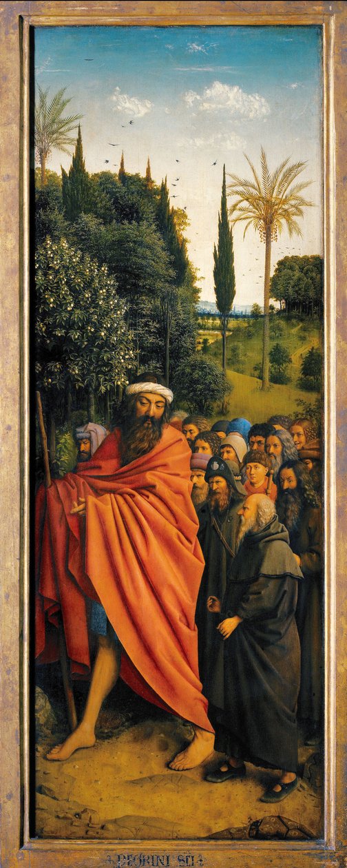Poutníci vedeni sv. Kryštofem z pravé strany Gentského oltáře od Hubert & Jan van (1390 1441) Eyck