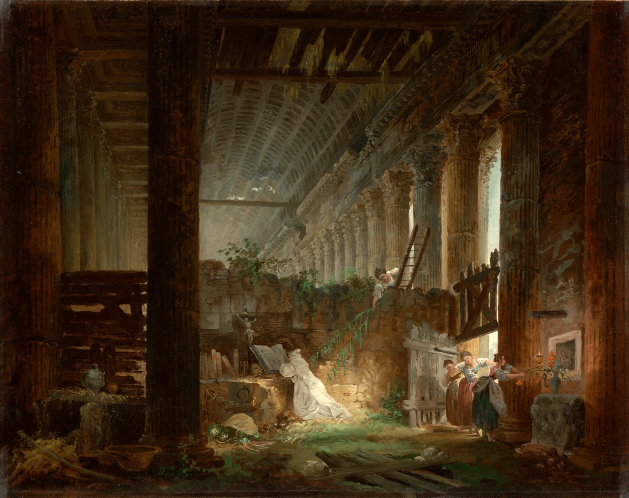 Poustevník se modlí v troskách římského chrámu. c.1760 (olej na plátně) od Hubert Robert
