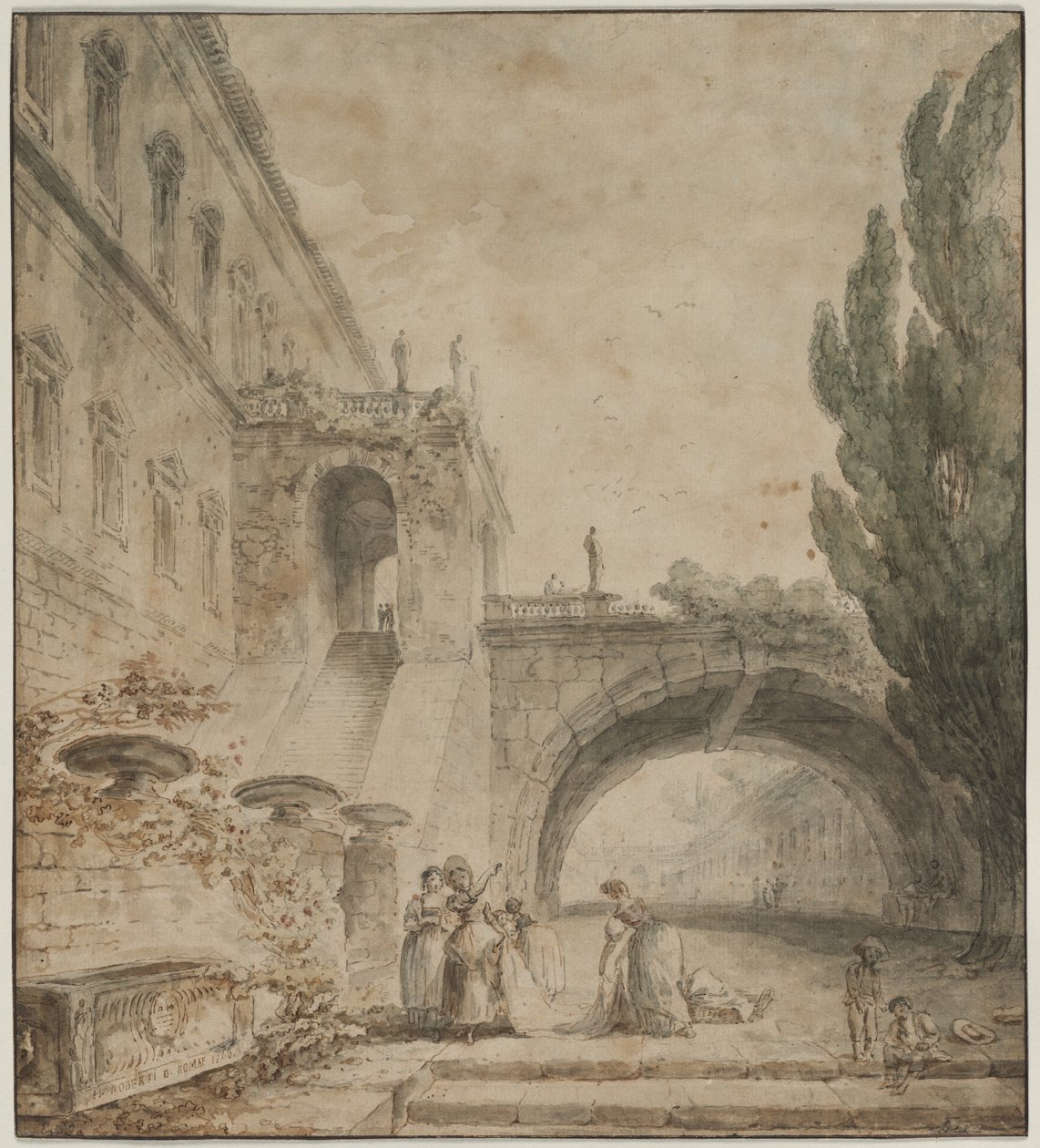 Palác s klenutým mostem (římská vila) od Hubert Robert