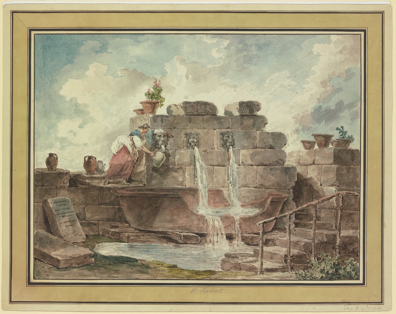 Římská kašna se ženou nabírající vodu od Hubert Robert