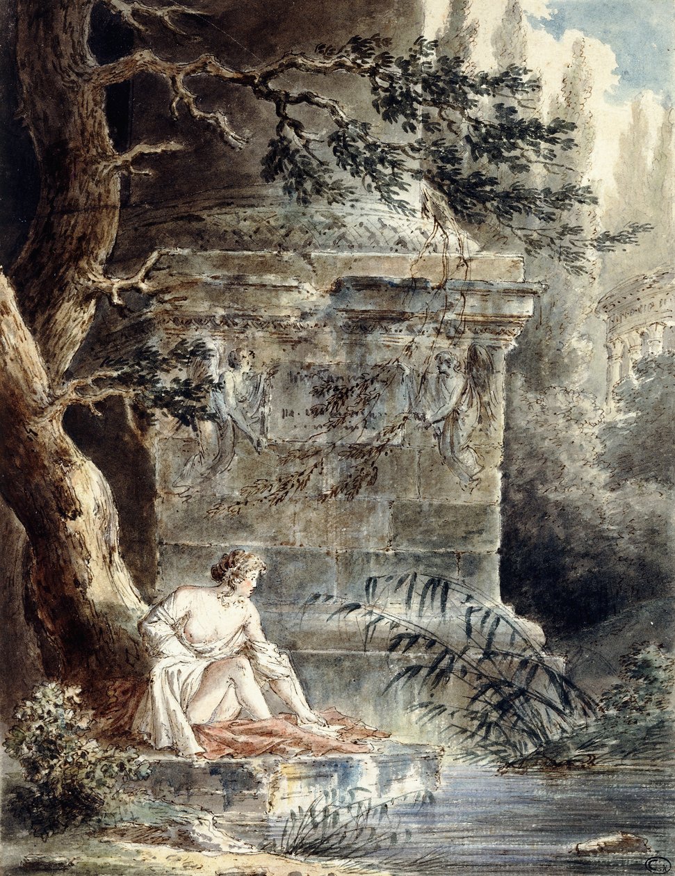 Mladý koupající se u sloupu, od Hubert Robert