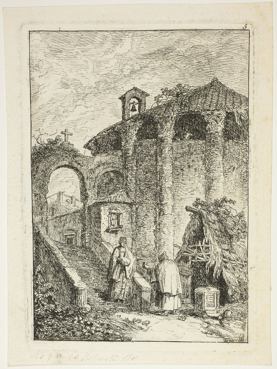 Starověký chrám, deska pět z Večerů v Římě od Hubert Robert