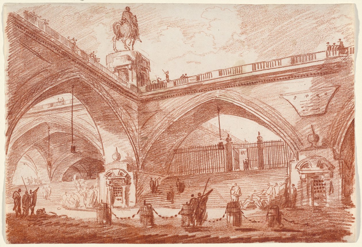 Architektonická fantazie s triumfálním mostem od Hubert Robert